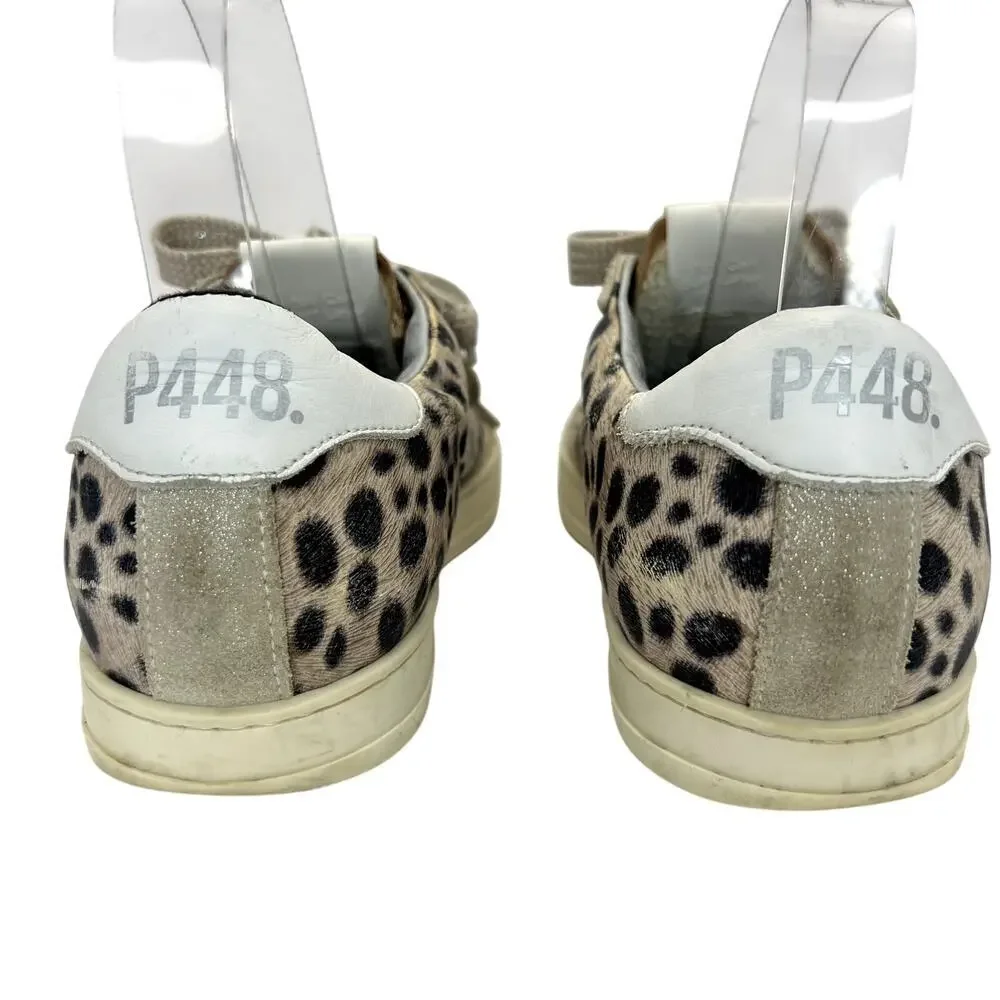 P448 John Sneaker Gray Cheetah Print Leather Suede Lace Up 39 Perforated Logo